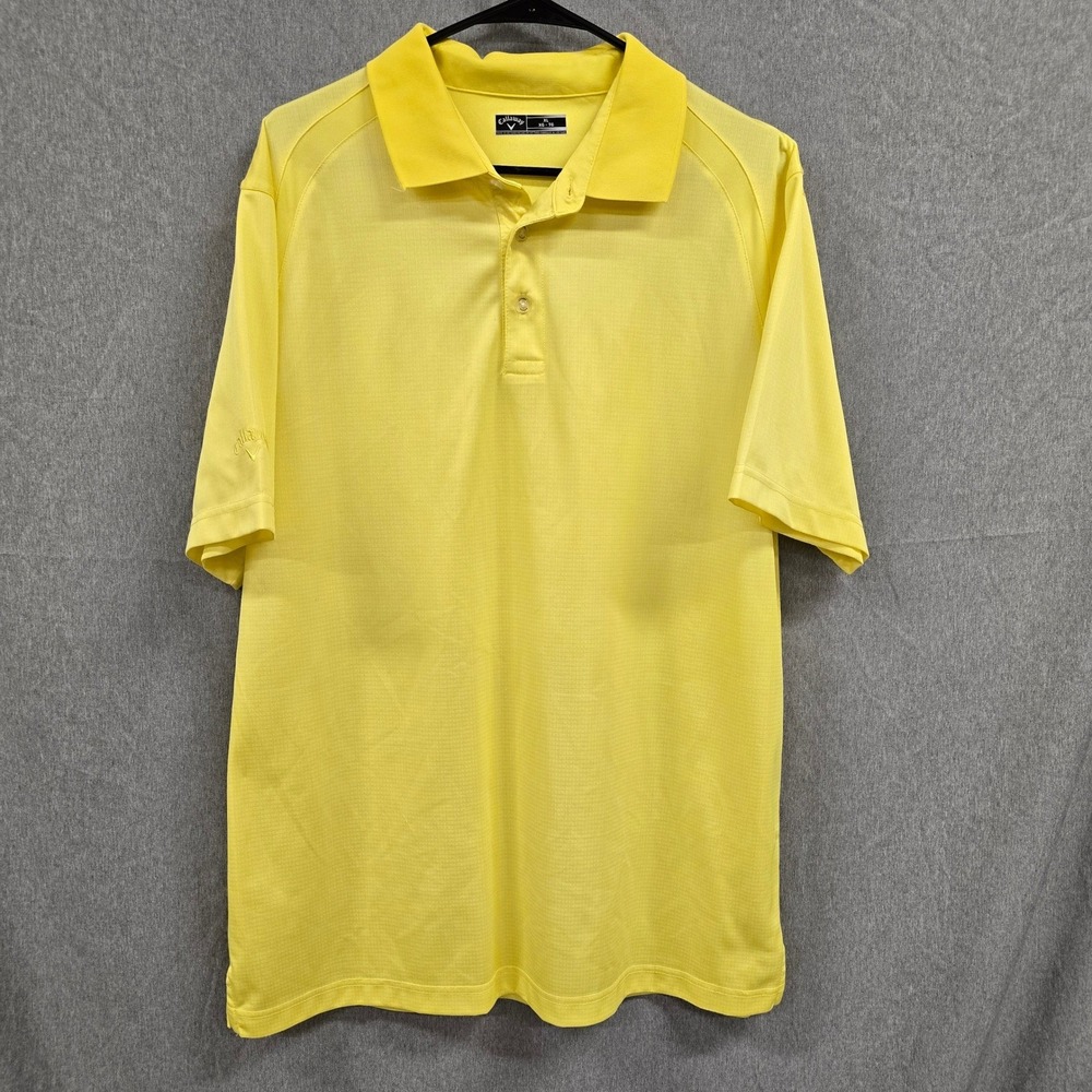 Callaway Mens XL Yellow Performance Golf Polo Shirt Short Sleeve Textured Logo